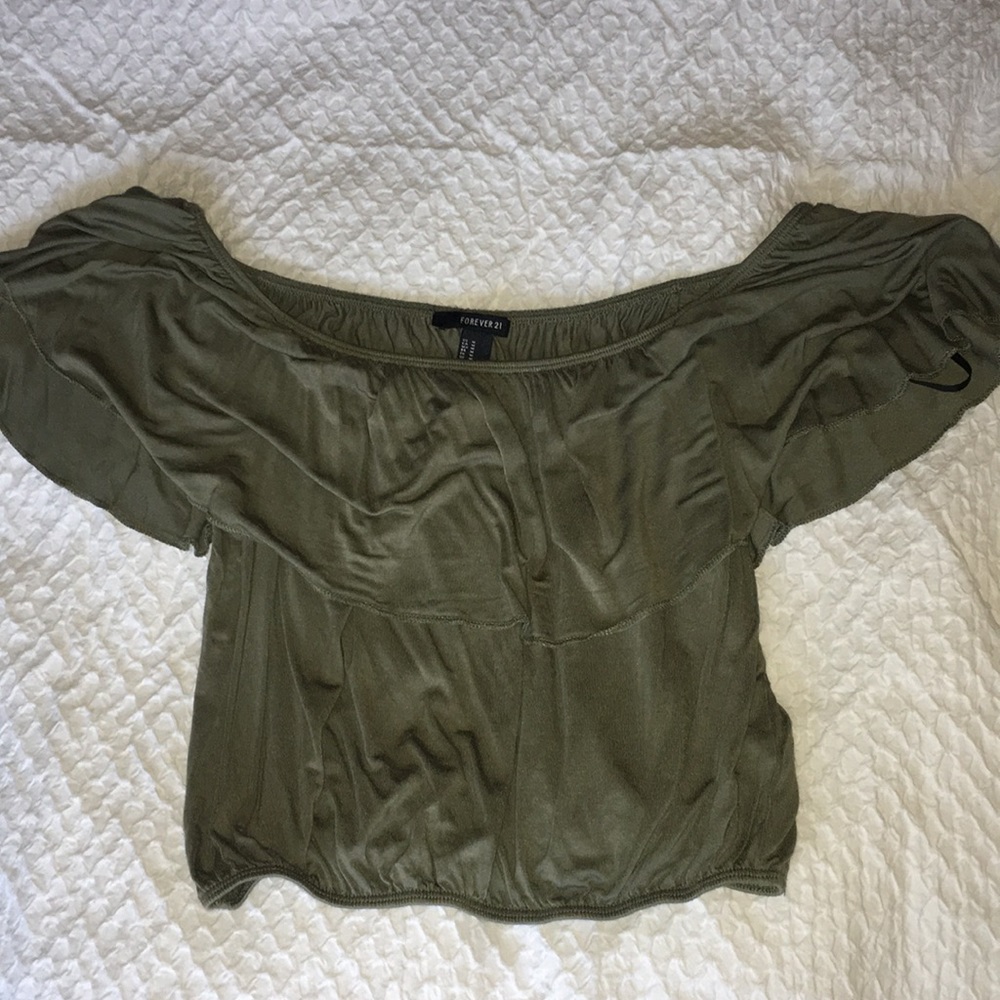 Green Off the Shoulder Crop Top